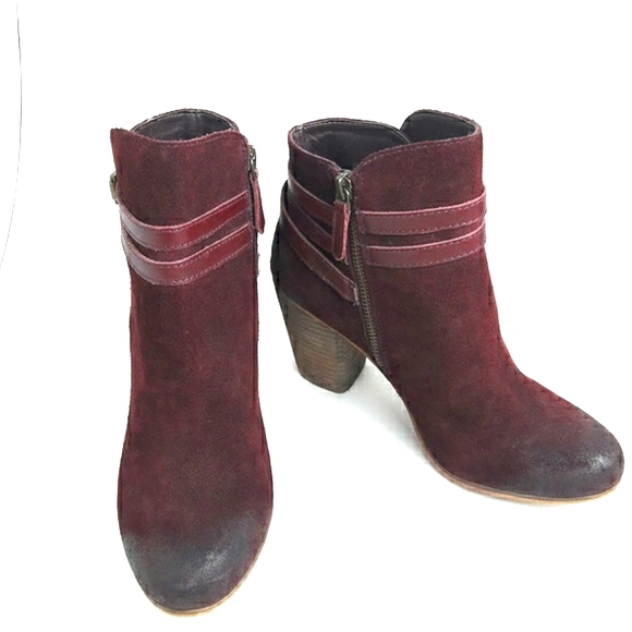 Nordstrom Shoes - BP Nordstrom Todem ankle booties burgandy boho distress look stacked heel size 8